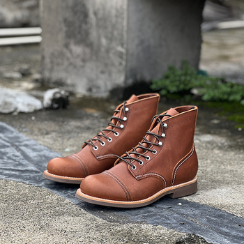 Munkás bakancs tehénbőrből készült felsőrésszel, gumitalppal, férfiaknak, klasszikus vintage amerikai stílusban (Tavasz 2025)