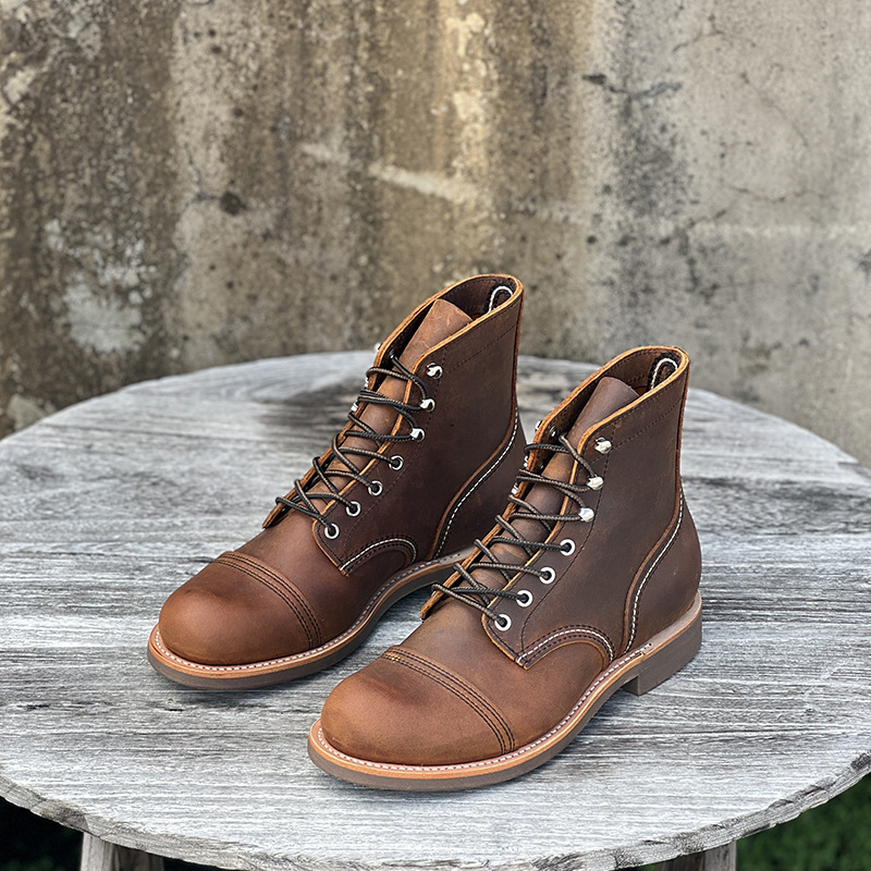 Munkás bakancs tehénbőrből készült felsőrésszel, gumitalppal, férfiaknak, klasszikus vintage amerikai stílusban (Tavasz 2025)