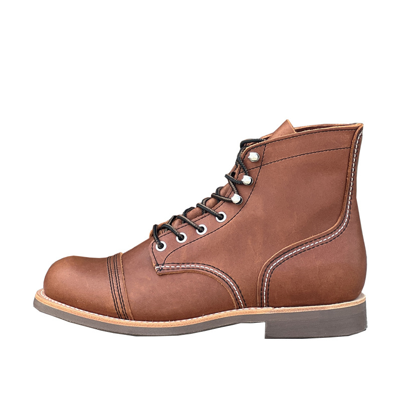 Munkás bakancs tehénbőrből készült felsőrésszel, gumitalppal, férfiaknak, klasszikus vintage amerikai stílusban (Tavasz 2025)