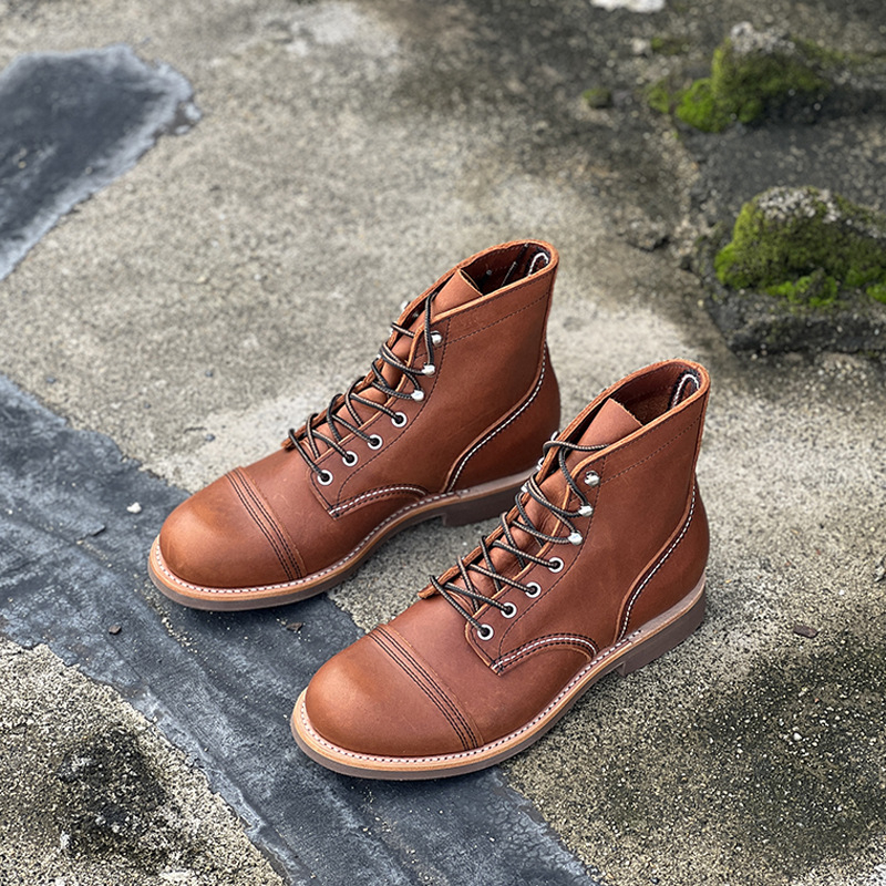Munkás bakancs tehénbőrből készült felsőrésszel, gumitalppal, férfiaknak, klasszikus vintage amerikai stílusban (Tavasz 2025)