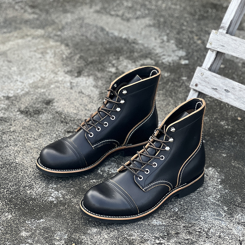 Munkás bakancs tehénbőrből készült felsőrésszel, gumitalppal, férfiaknak, klasszikus vintage amerikai stílusban (Tavasz 2025)