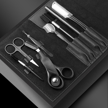 Szemöldök-gondozó készlet, 8 részes, összecsukható, kezdőknek: szemöldökvágó kés, szemöldökolló, csipesz