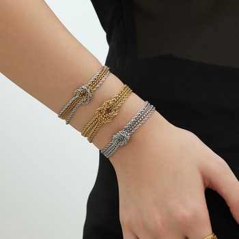 Rozsdamentes acélból készült csomós lánc karkötő elektroplatált felülettel, geometriai dizájn, női ékszer