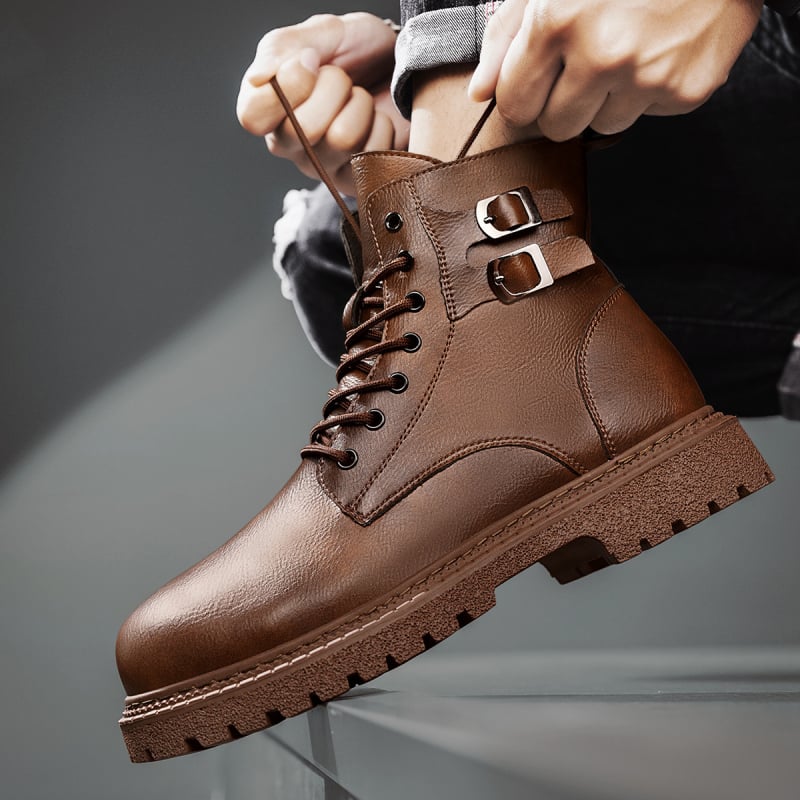 Ghete Martin pentru bărbați, înalte, talpă din cauciuc, antiderapante, șiret frontal