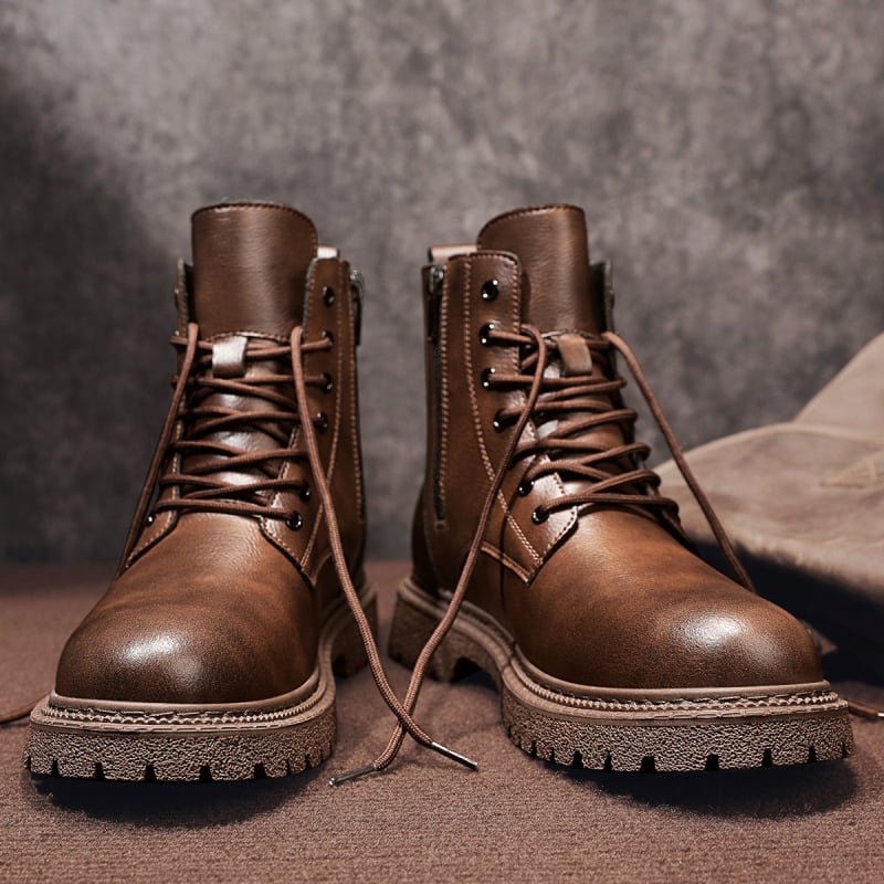 Ghete Martin pentru bărbați, înalte, talpă din cauciuc, antiderapante, șiret frontal