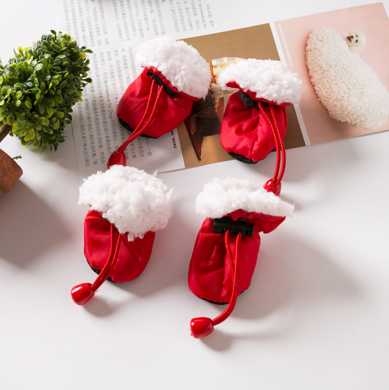 Încălțăminte pentru animale de companie cu căptușeală fleece pentru iarnă, set de patru perechi, poliester, impermeabile, antiderapante, mențin căldura