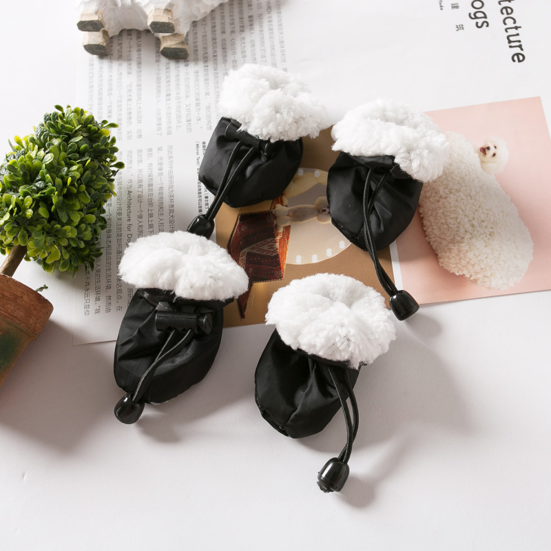 Încălțăminte pentru animale de companie cu căptușeală fleece pentru iarnă, set de patru perechi, poliester, impermeabile, antiderapante, mențin căldura