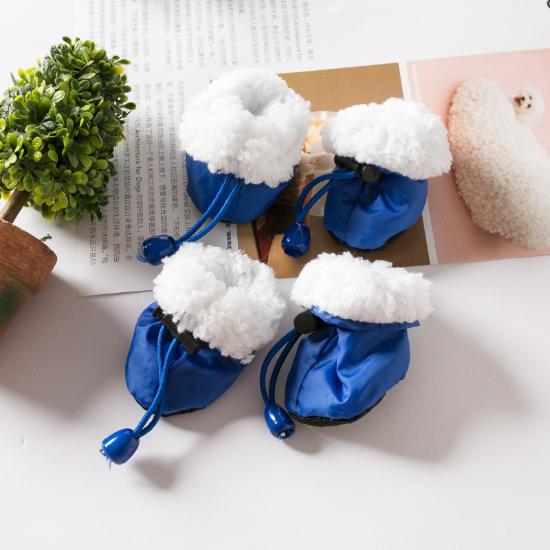 Încălțăminte pentru animale de companie cu căptușeală fleece pentru iarnă, set de patru perechi, poliester, impermeabile, antiderapante, mențin căldura