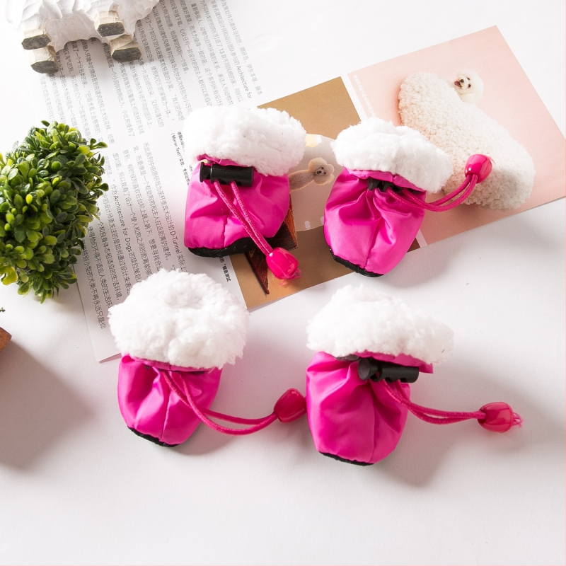Încălțăminte pentru animale de companie cu căptușeală fleece pentru iarnă, set de patru perechi, poliester, impermeabile, antiderapante, mențin căldura