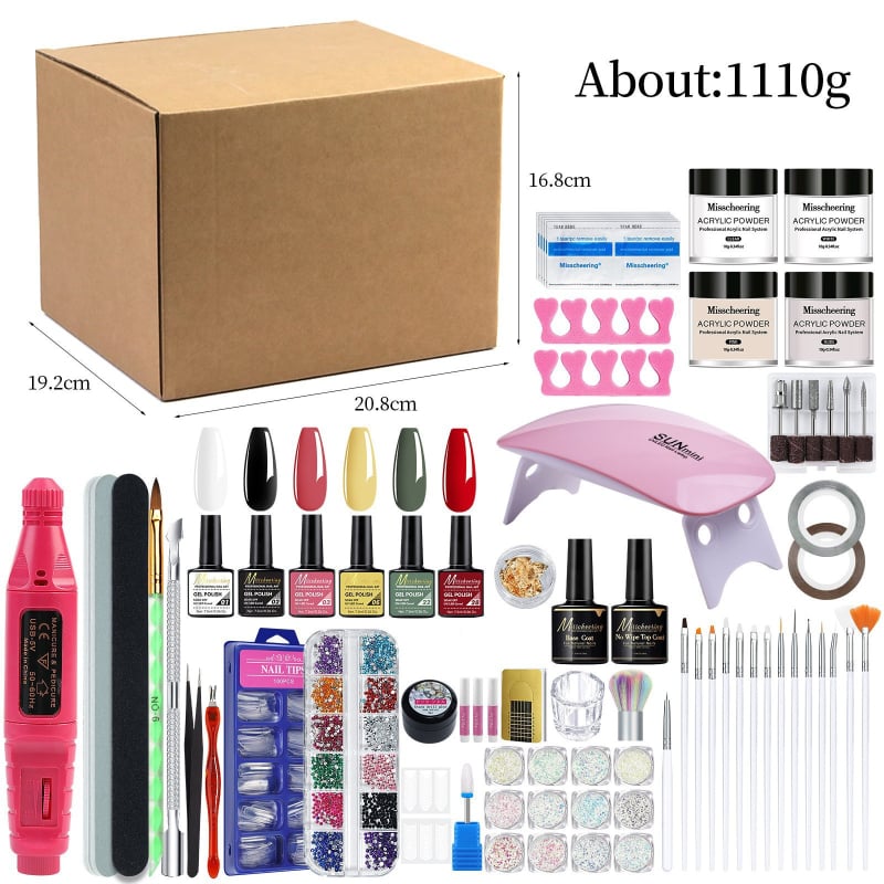 Σετ μηχανής νυχιών 35 τεμαχίων: εργαλεία από τιτάνιο ατσάλι, λαμπτήρας νυχιών, τριβέας και σετ γυαλίσματος, 15 ml