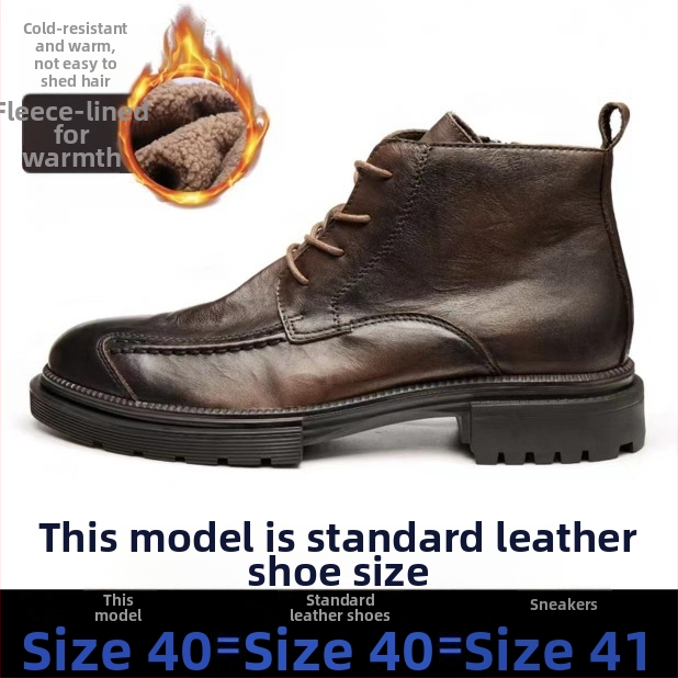 Valódi bőr férfi bakancs, brit stílusú magas felsővel, cipzárral, fleece bélelt téli bakancs, gumírozott talp, kerek orr