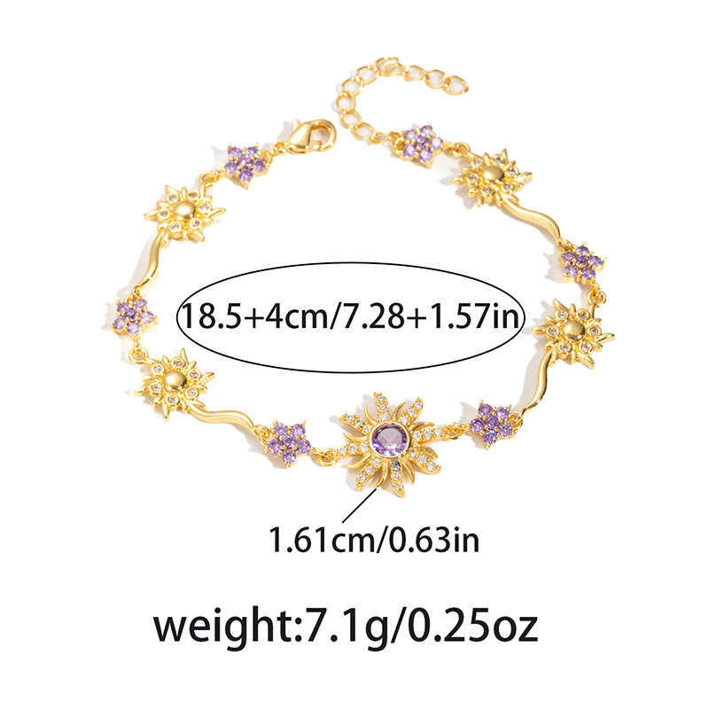 Aranyozott réz karkötő virág alakú geometriai mintával és gyémánt díszítéssel — női divat ékszer
