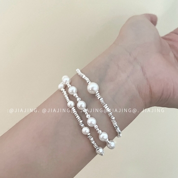 Karkötő ezüst töredékeiből és gyöngyökkel – kiváló minőségű minimalist stílus, geometriai forma, kevert anyagok, elektroplattázás, márka Jiajing