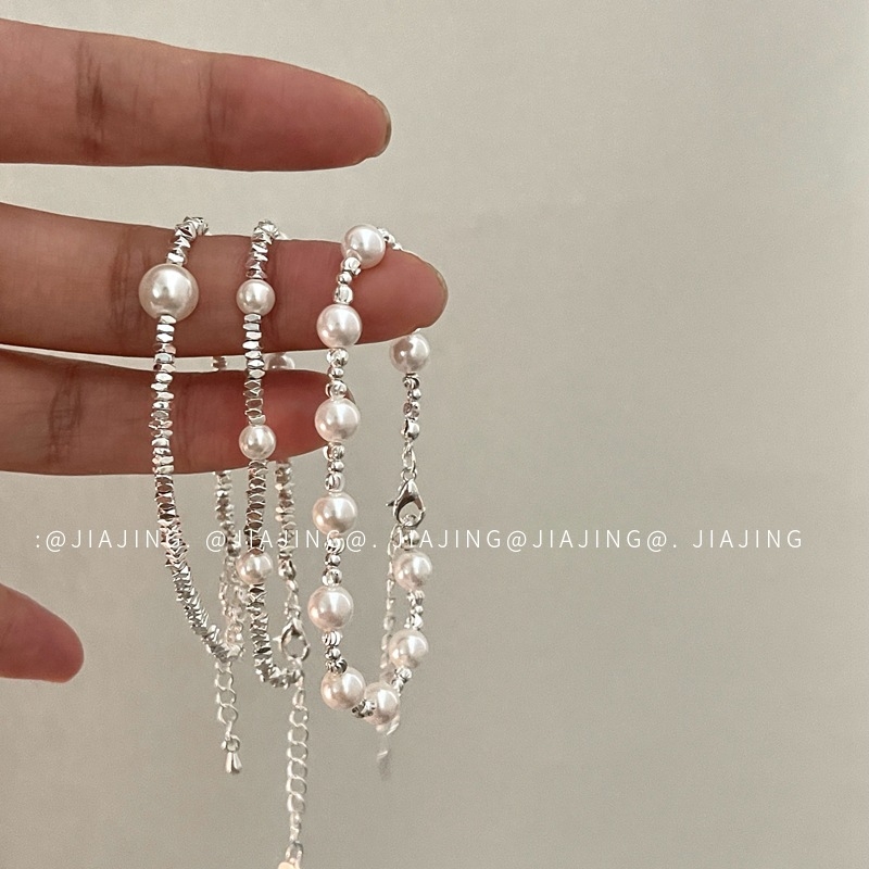 Karkötő ezüst töredékeiből és gyöngyökkel – kiváló minőségű minimalist stílus, geometriai forma, kevert anyagok, elektroplattázás, márka Jiajing