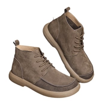 Ghete Martin pentru bărbați, înălțime medie, piele de vită prim-strat, vârf rotund, respirante, anti-derapante, toc 3-5 cm