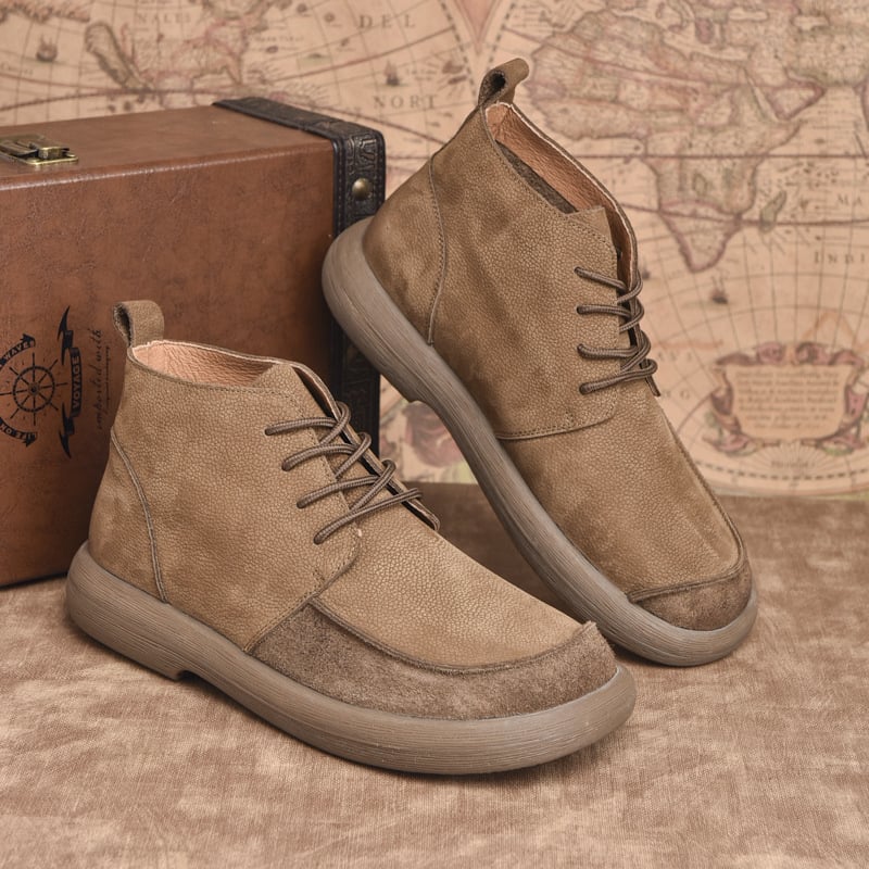 Ghete Martin pentru bărbați, înălțime medie, piele de vită prim-strat, vârf rotund, respirante, anti-derapante, toc 3-5 cm