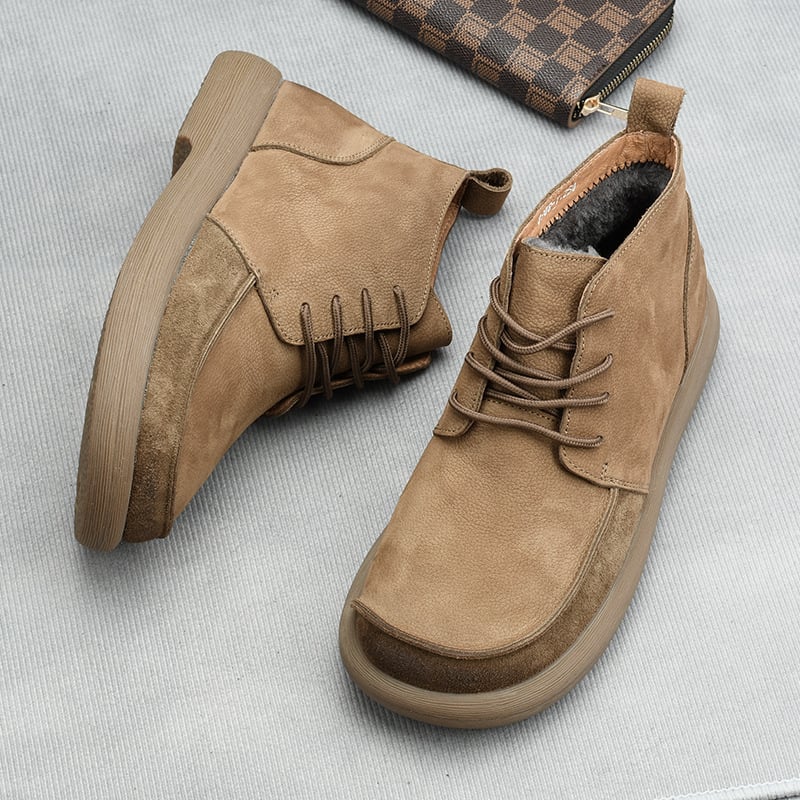 Ghete Martin pentru bărbați, înălțime medie, piele de vită prim-strat, vârf rotund, respirante, anti-derapante, toc 3-5 cm