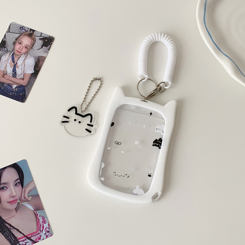 ABS kártyatartó nyakpántos – cicás dizájnnal, diákigazolvány és fénykép számára, dekoratív merev tok medállal