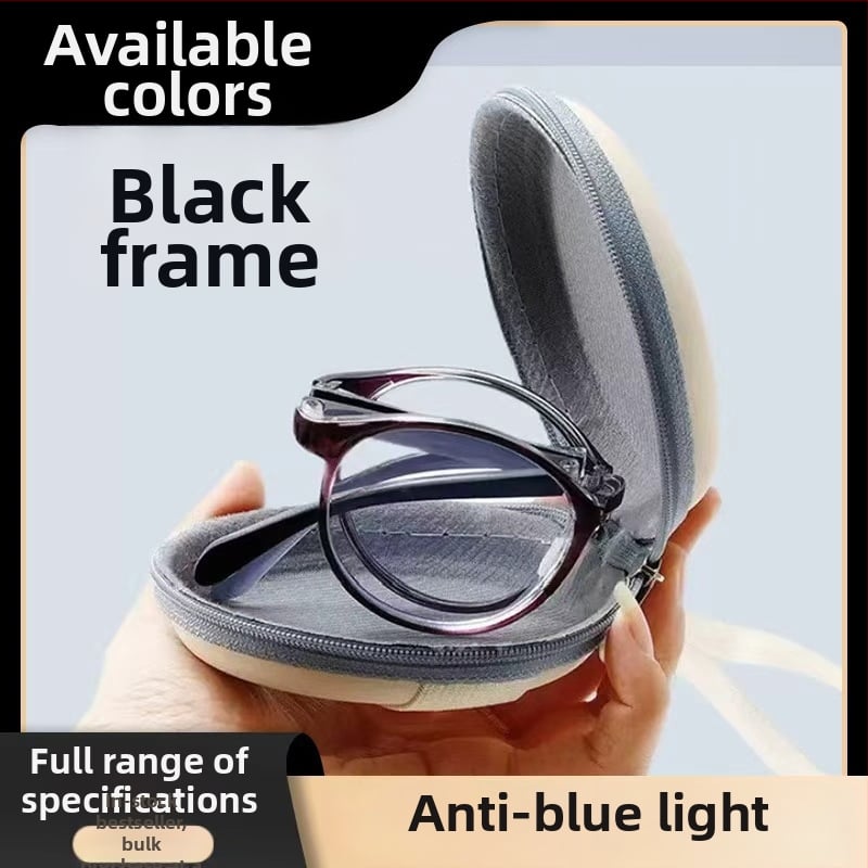 Időseknek szóló olvasószemüveg anti-kékfény védelemmel, összecsukható kerek műanyag keret, kompatibilis dioptriás lencsékkel