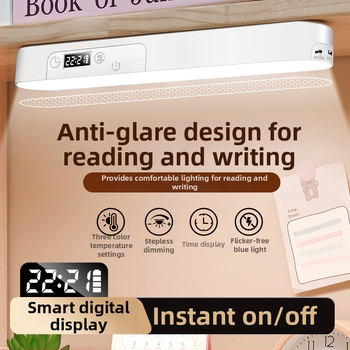Yanoming LED irodai asztali lámpa óra funkcióval – érintéses vezérlés, beépített lítium akkumulátor, feszültség ≤36V, intelligens vezérlés
