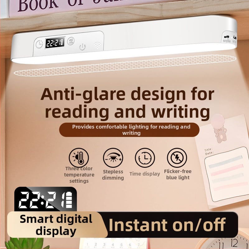 Yanoming LED irodai asztali lámpa óra funkcióval – érintéses vezérlés, beépített lítium akkumulátor, feszültség ≤36V, intelligens vezérlés
