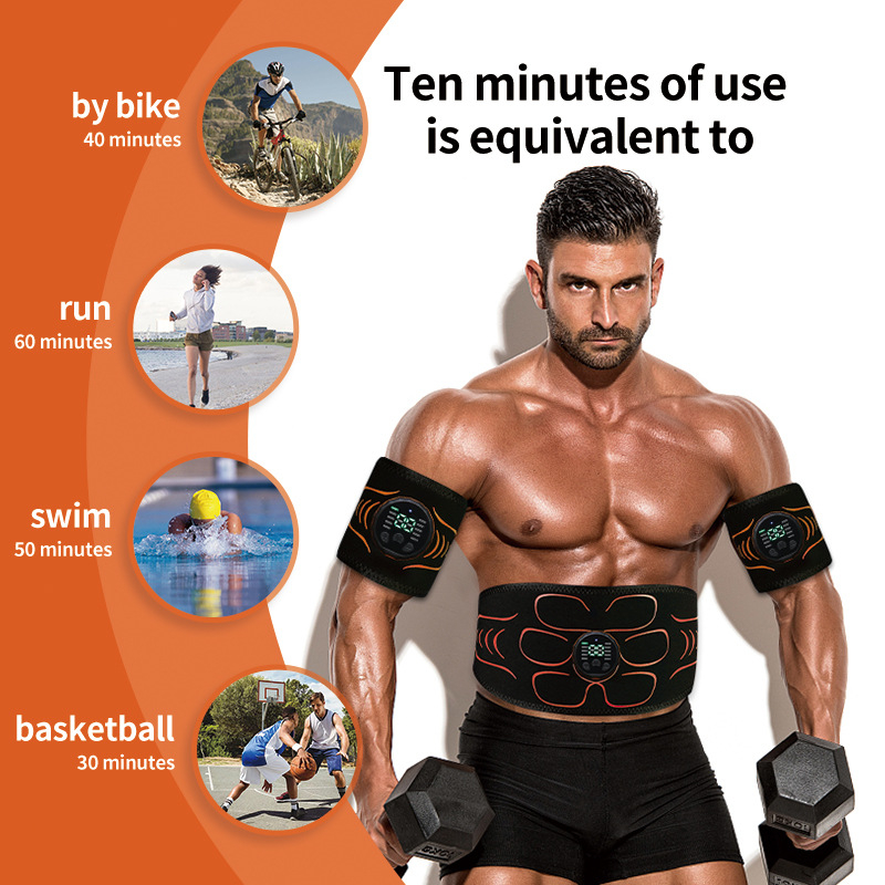 Minogi W5 összecsukható EMS masszázs fitness készülék szilikon pulzáló övvel, hasra, karokra és lábakra, súly 0,43 kg