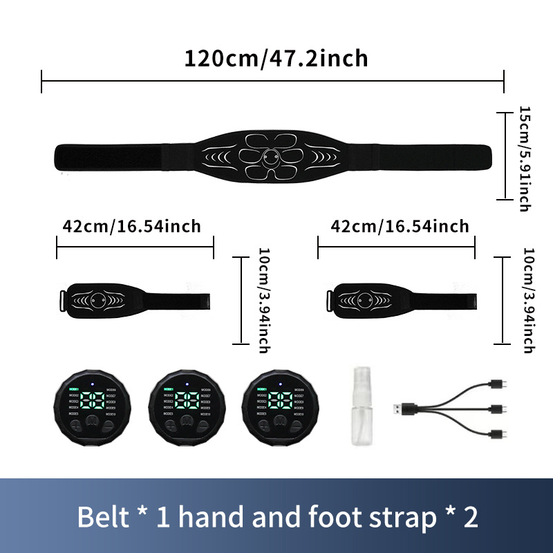 Minogi W5 összecsukható EMS masszázs fitness készülék szilikon pulzáló övvel, hasra, karokra és lábakra, súly 0,43 kg