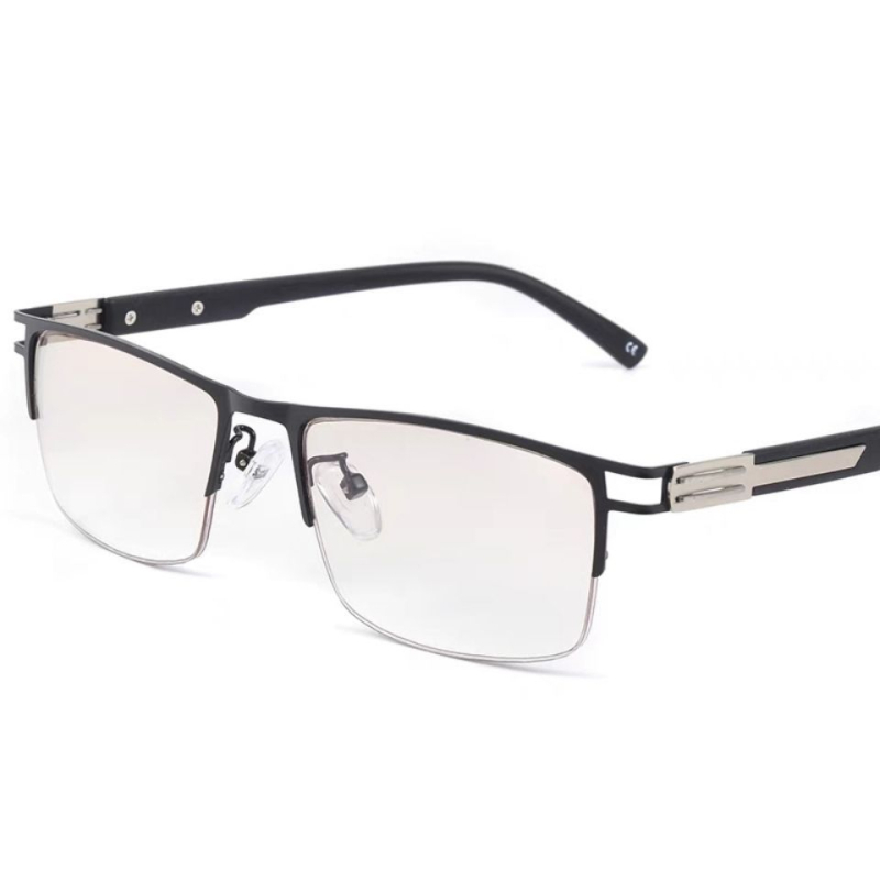 Kétirányú olvasószemüveg közelre és távolra, progresszív multifokális lencsékkel, anti‑kék fény védelemmel, műgyanta lencsékkel, félkeret TR és fém keret