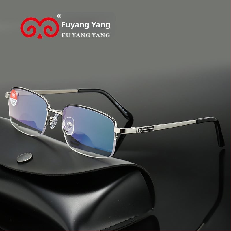 Olvasó szemüveg – anti-kék fény védelem, anti-sugárzás, multifokális lencsék, félkeretes fém keret (gyanta lencsék)