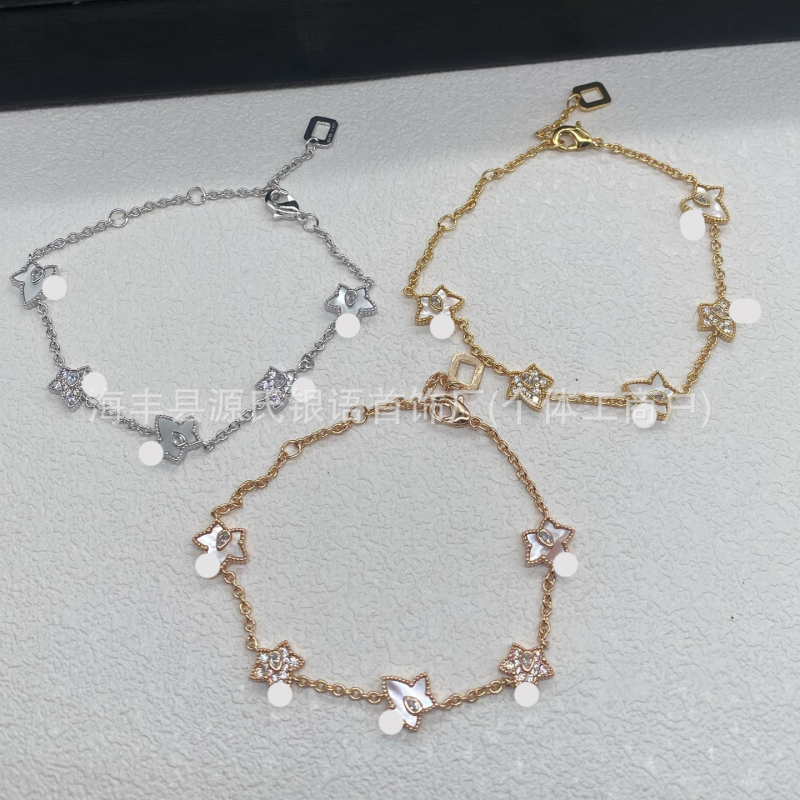 Női ötfélel leveles borostyán karkötő — aranyozott sárgaréz, valódi aranyozás, csepp alakú, tömeg 10