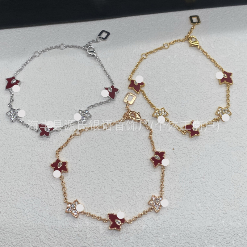 Női ötfélel leveles borostyán karkötő — aranyozott sárgaréz, valódi aranyozás, csepp alakú, tömeg 10