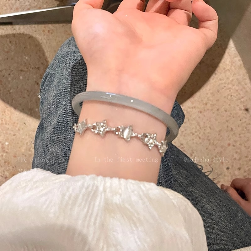 Karkötő ötvözetből, csillag alakú macskaszemmel, uniszex, koreai stílus, gyémántos felület