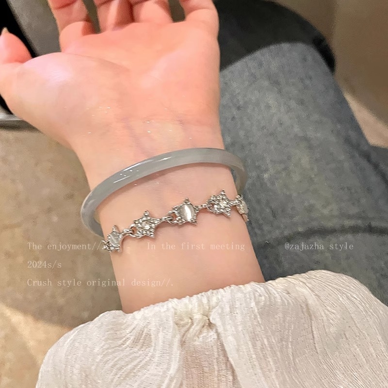 Karkötő ötvözetből, csillag alakú macskaszemmel, uniszex, koreai stílus, gyémántos felület