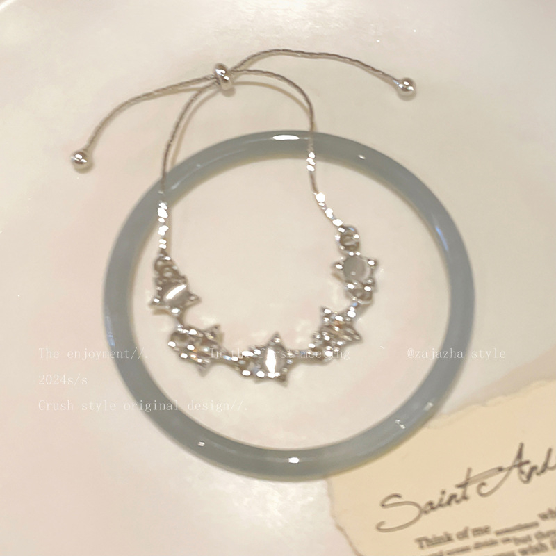 Karkötő ötvözetből, csillag alakú macskaszemmel, uniszex, koreai stílus, gyémántos felület