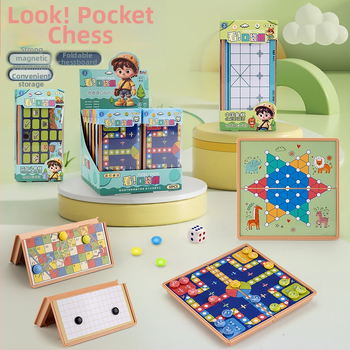 Mini tárolós asztali puzzle játék készlet: sakk, Flying Chess és Go – műanyag oktatási játék gyermekeknek, szülő-gyermek interakció