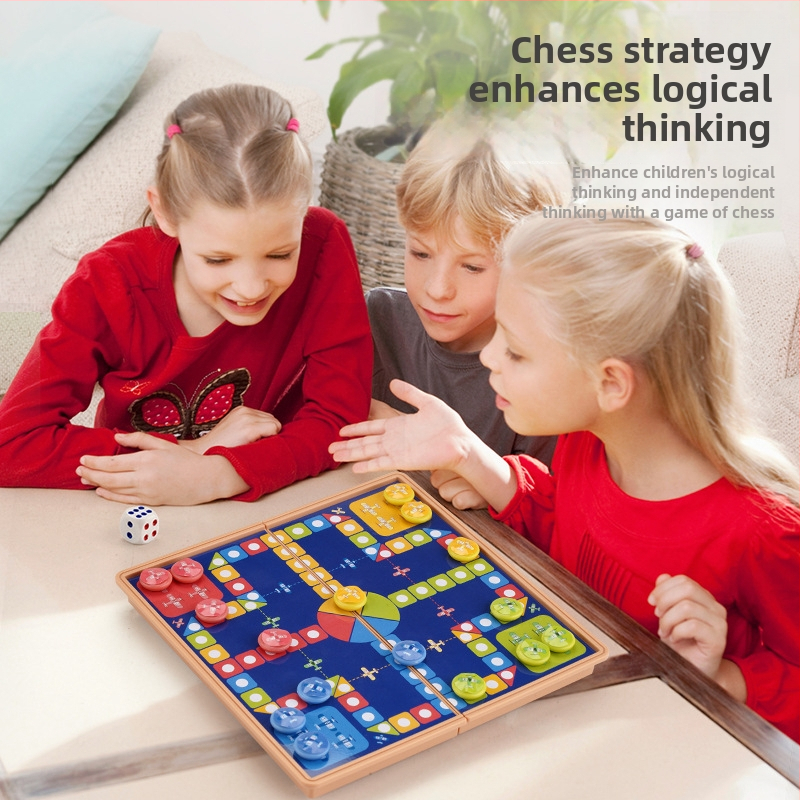 Mini tárolós asztali puzzle játék készlet: sakk, Flying Chess és Go – műanyag oktatási játék gyermekeknek, szülő-gyermek interakció