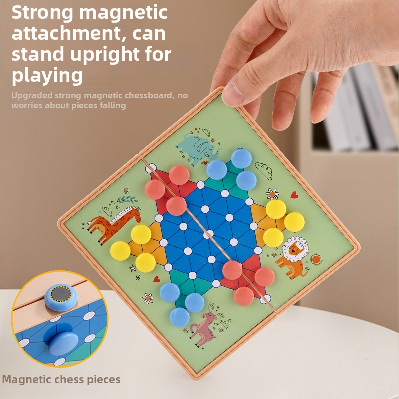 Mini tárolós asztali puzzle játék készlet: sakk, Flying Chess és Go – műanyag oktatási játék gyermekeknek, szülő-gyermek interakció