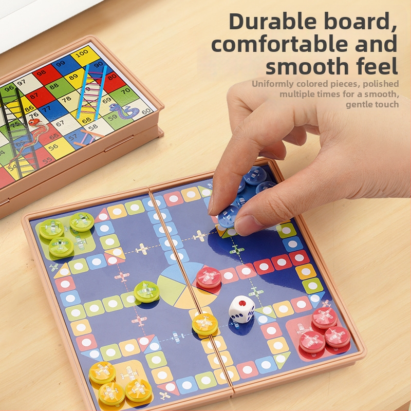 Mini tárolós asztali puzzle játék készlet: sakk, Flying Chess és Go – műanyag oktatási játék gyermekeknek, szülő-gyermek interakció