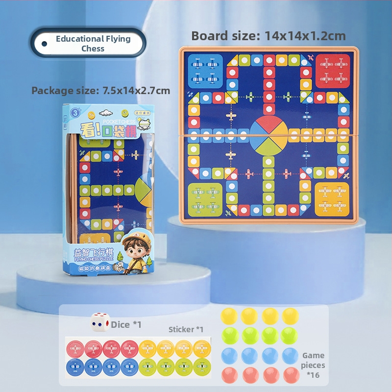 Mini tárolós asztali puzzle játék készlet: sakk, Flying Chess és Go – műanyag oktatási játék gyermekeknek, szülő-gyermek interakció