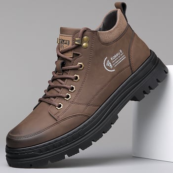 Ghete Martin pentru bărbați, stil casual, șiret frontal; partea superioară: piele microfibră, talpă: cauciuc, toc mic 1–3 cm, vârf rotund, căptușeală interioară din pluș sintetic, iarnă 2025