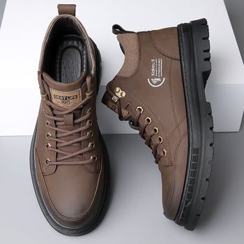 Ghete Martin pentru bărbați, stil casual, șiret frontal; partea superioară: piele microfibră, talpă: cauciuc, toc mic 1–3 cm, vârf rotund, căptușeală interioară din pluș sintetic, iarnă 2025