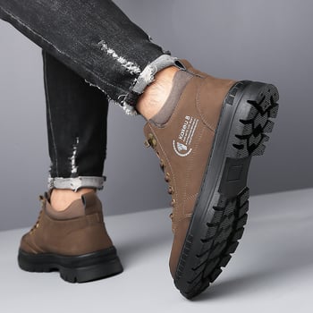 Ghete Martin pentru bărbați, stil casual, șiret frontal; partea superioară: piele microfibră, talpă: cauciuc, toc mic 1–3 cm, vârf rotund, căptușeală interioară din pluș sintetic, iarnă 2025