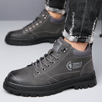 Ghete Martin pentru bărbați, stil casual, șiret frontal; partea superioară: piele microfibră, talpă: cauciuc, toc mic 1–3 cm, vârf rotund, căptușeală interioară din pluș sintetic, iarnă 2025