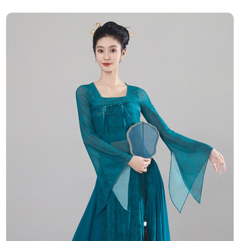 Costum clasic de dans chinezesc, stil Han-Tang, top până la piept cu panglici fluide, chiffon/poliester, poliester 90–95%