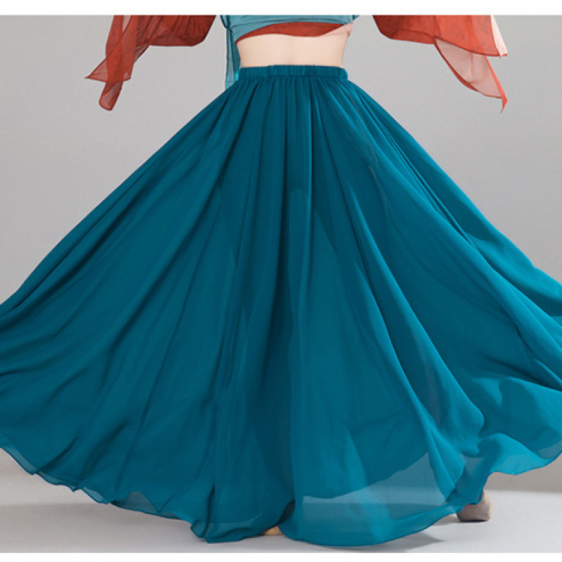 Costum clasic de dans chinezesc, stil Han-Tang, top până la piept cu panglici fluide, chiffon/poliester, poliester 90–95%