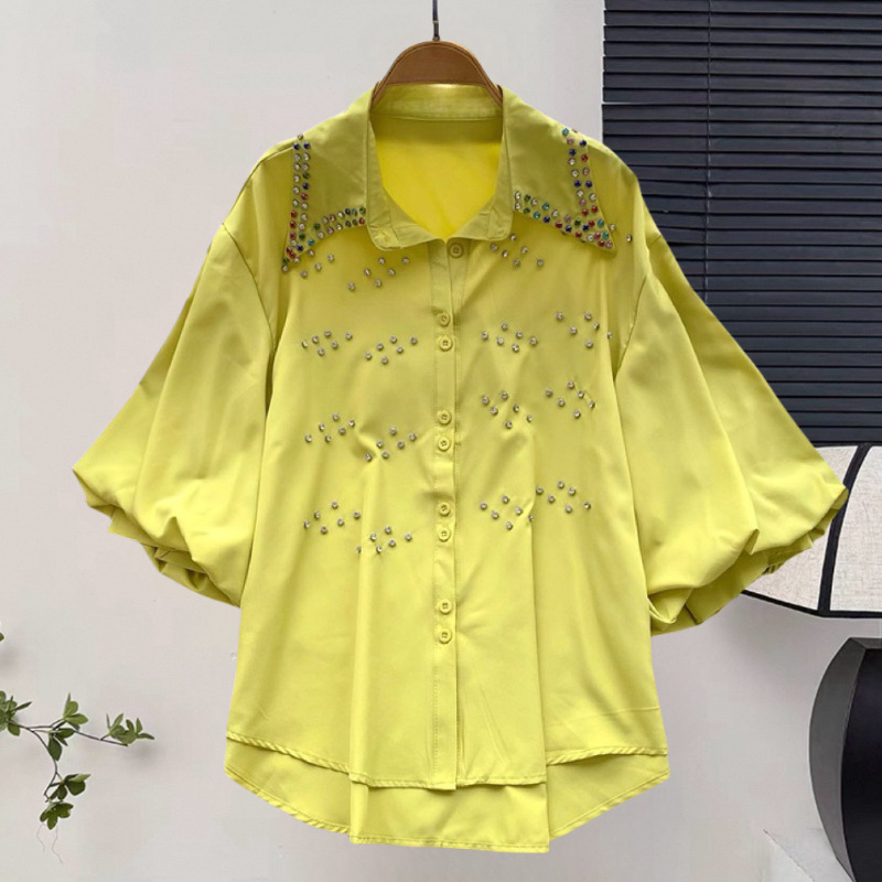 Női gyöngyös laza szabású rövid ujjú blúz, koreai-japán stílusban