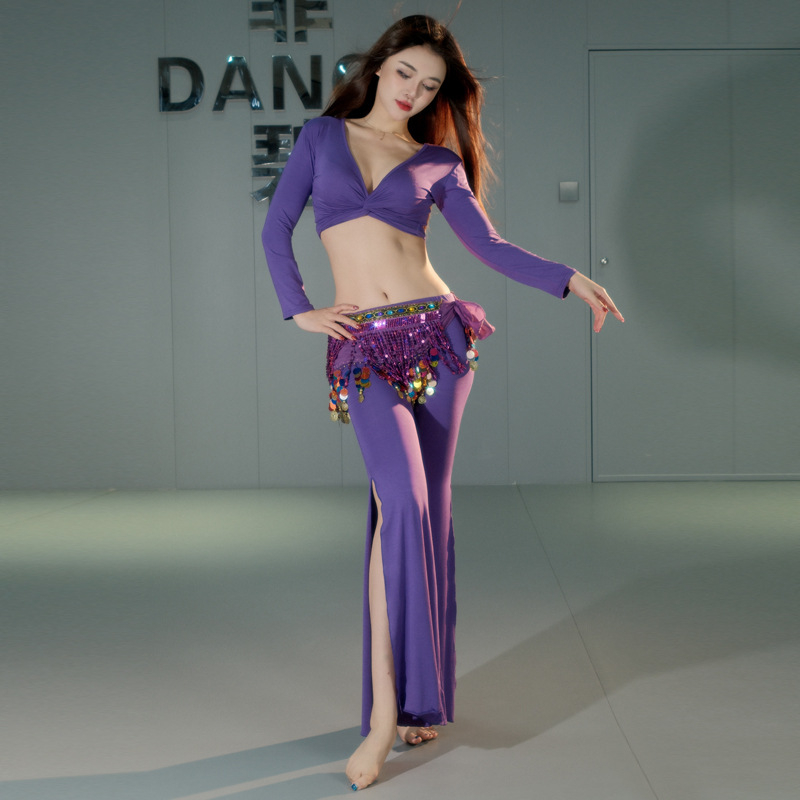 Keleti tánc gyakorló szett kardigán felsővel és hasított nadrággal, modal anyag 30–50% tartalom, téli 2024, stílus Cold Wind – Street Fashionista