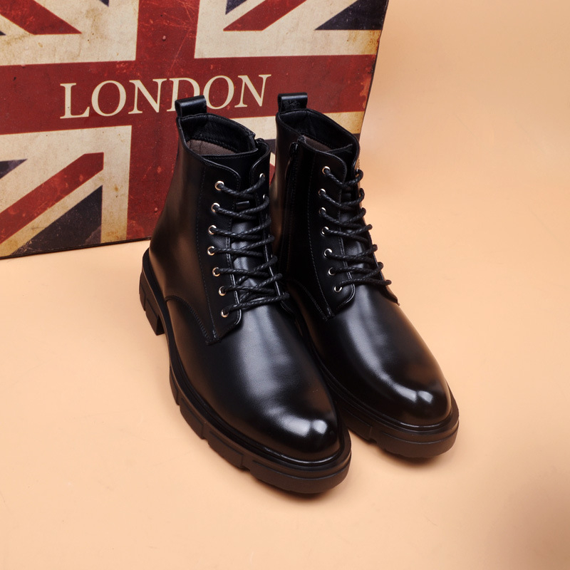 Ghete înalte din piele pentru bărbați, stil Martin, talpă din cauciuc, căptușeală din plasă