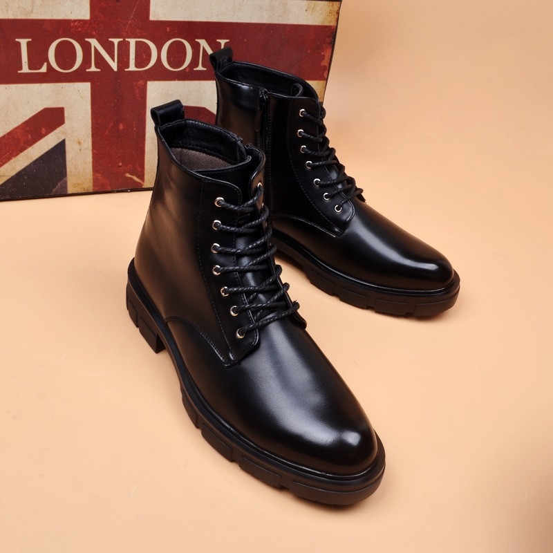 Ghete înalte din piele pentru bărbați, stil Martin, talpă din cauciuc, căptușeală din plasă