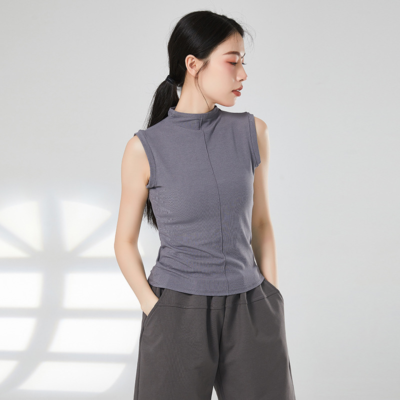 Modern tánc felső bordázott viszkóz anyaggal, félmagas gallérral, 93% viszkóz